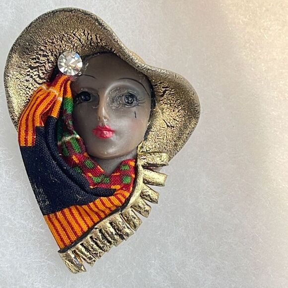 Vintage Jewelry - Vintage 80’s elegant lady brooch sun hat and scarf.